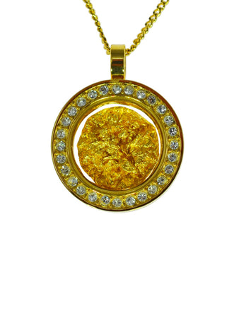 Gold Glass Pendant Diamente Round