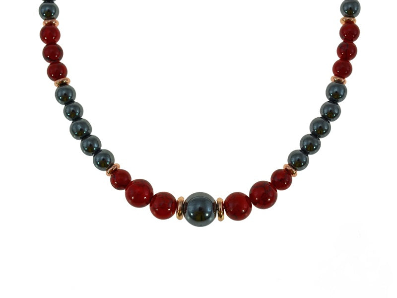 Iron Ore Necklace with Red Beads