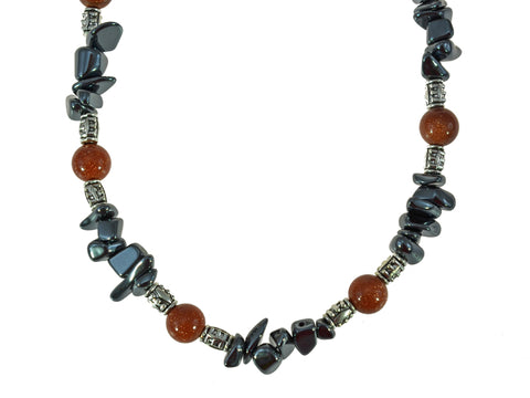 Iron Ore Chip & 8mm G/S Bead Necklace