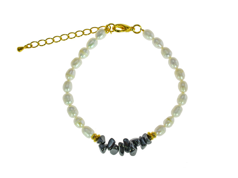 Freshwater Pearl Bracelet with Iron Ore chips
