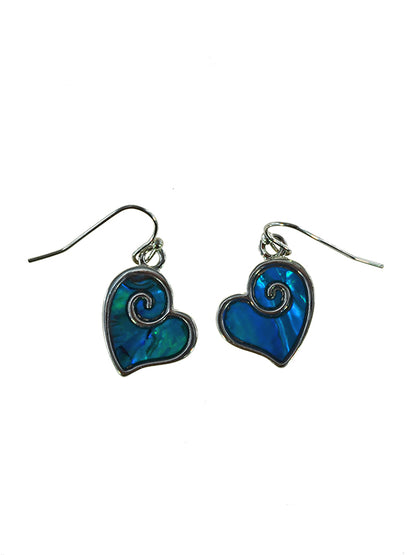 Paua Shell Heart Drop Earrings