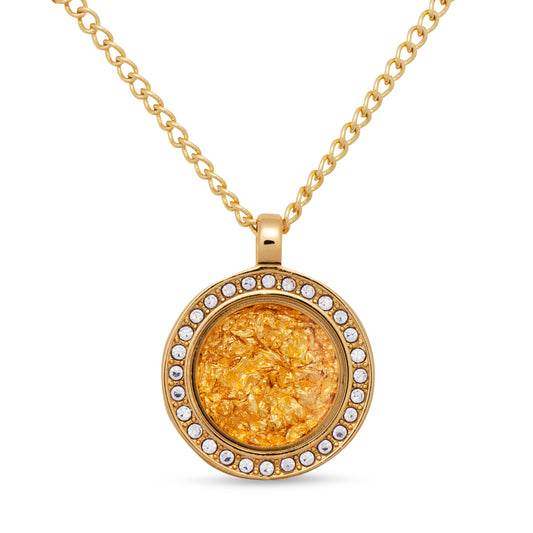 Gold Glass Pendant Diamente Round