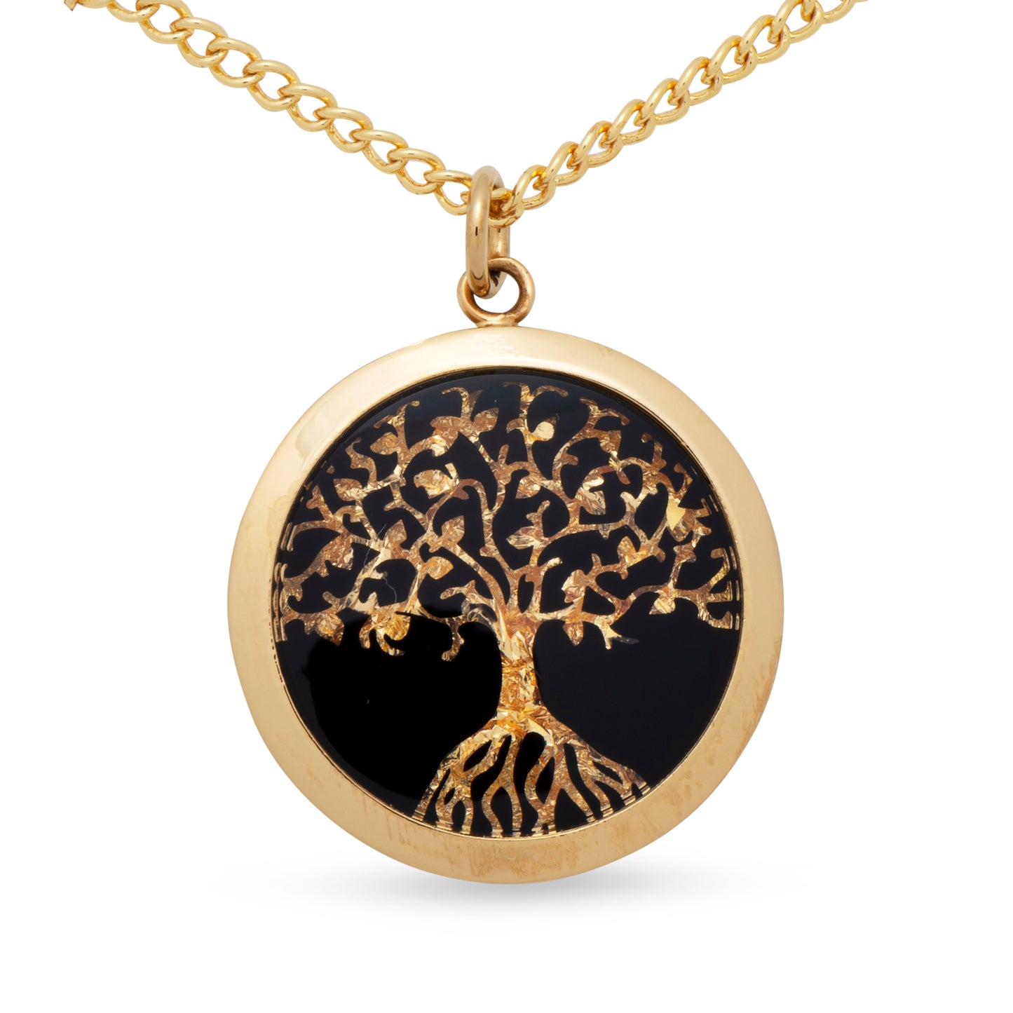 Tree Of Life Gold Leaf Black Pendant
