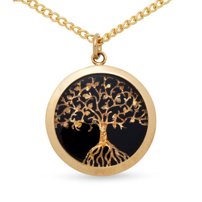 Tree Of Life Gold Leaf Black Pendant