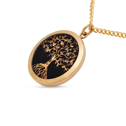 Tree Of Life Gold Leaf Black Pendant