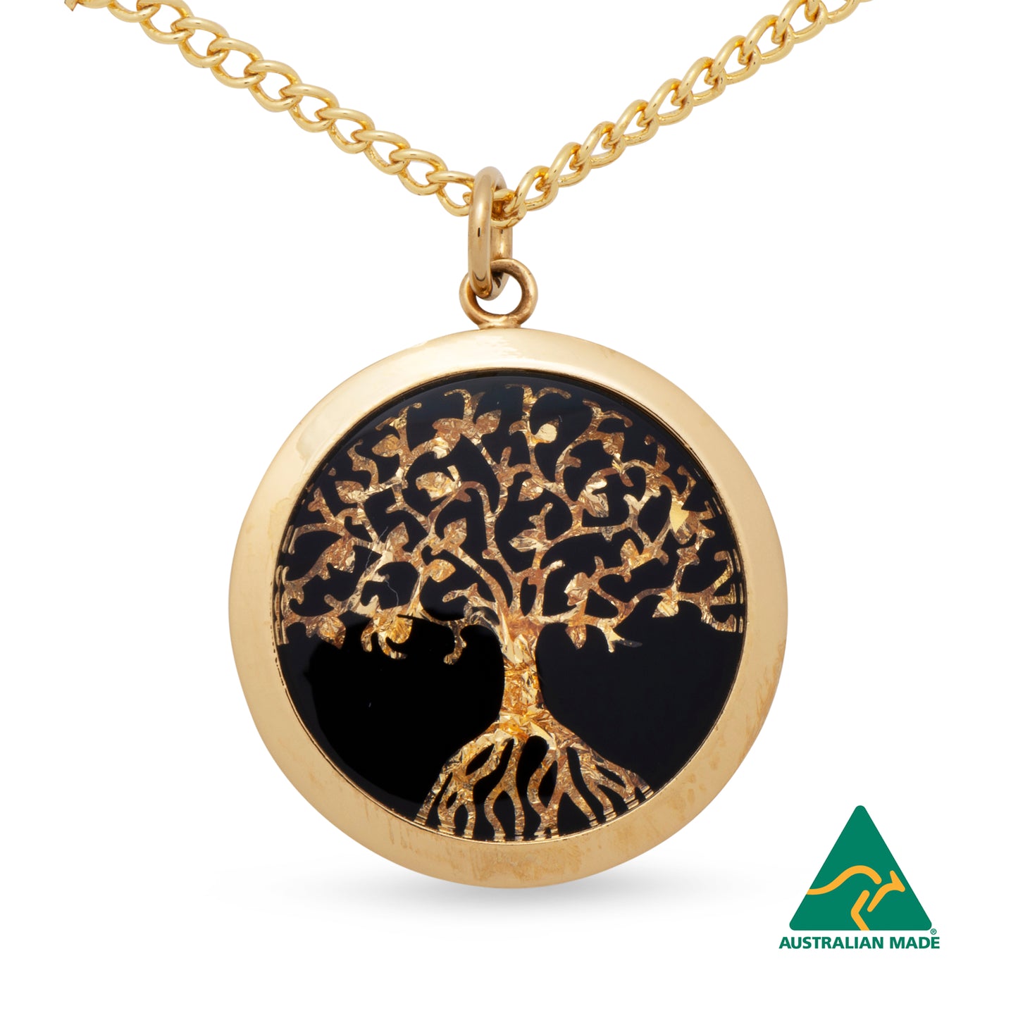 Tree Of Life Gold Leaf Black Pendant
