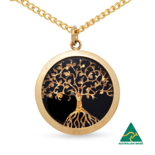 Tree Of Life Gold Leaf Black Pendant