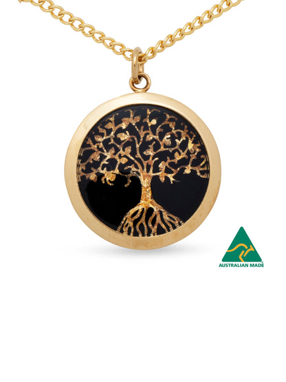 Tree Of Life Gold Leaf Black Pendant