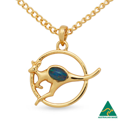 Opal Triplet Kangaroo Pendant Boxed