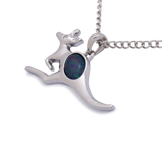 Kangaroo Silver Opal Pendant