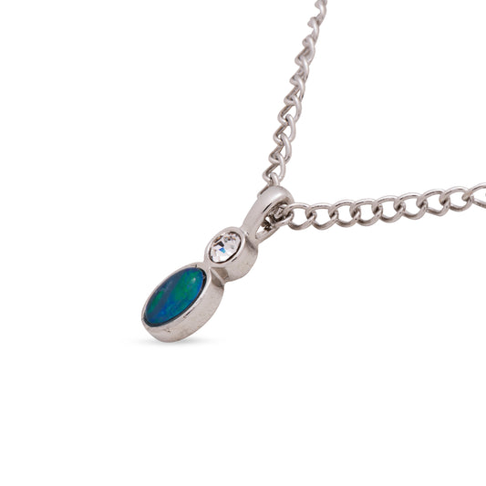 Nicole Silver Petite Diamante Opal Pendant