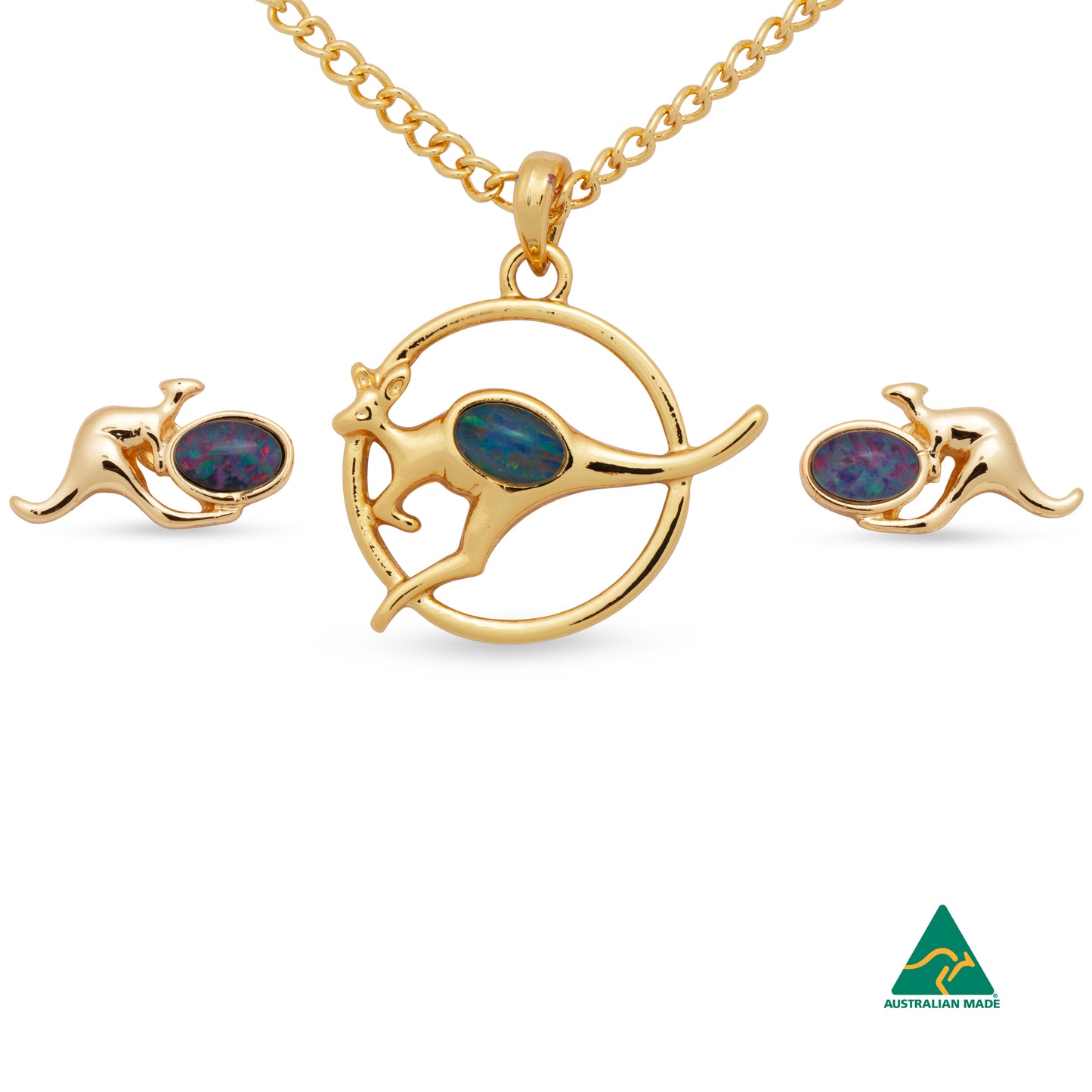 Kangaroo Round Gold Opal Set