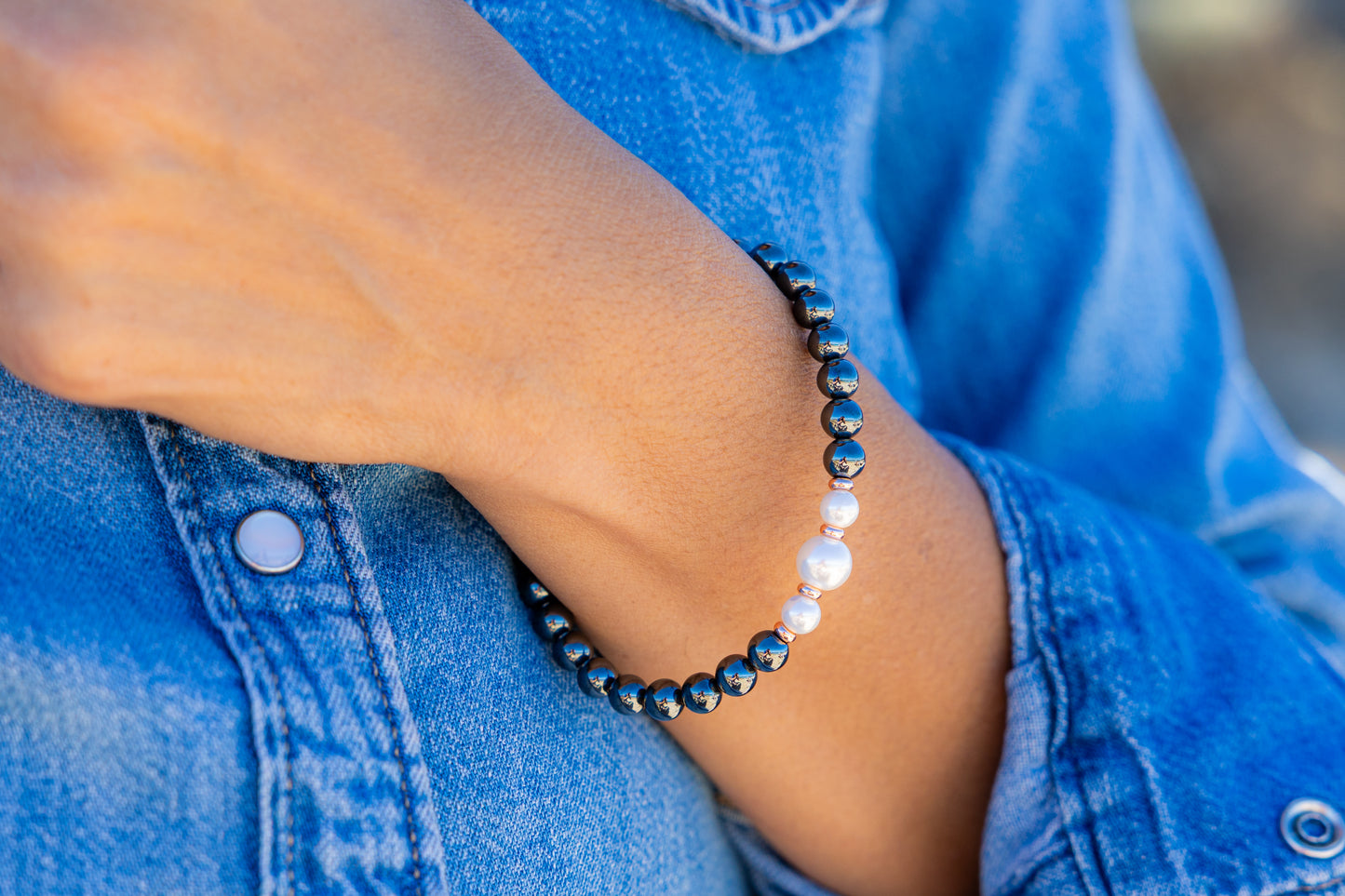 Iron Ore with Pearl Bracelet