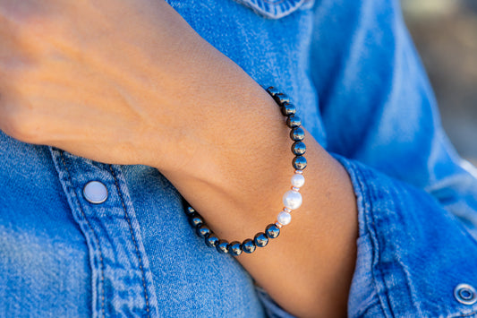 Iron Ore with Pearl Bracelet