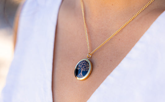 Tree Of Life Gold Leaf Black Pendant