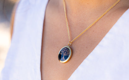 Tree Of Life Gold Leaf Black Pendant
