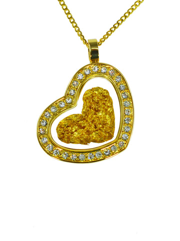 Gold Glass Pendant Diamente Heart Offset