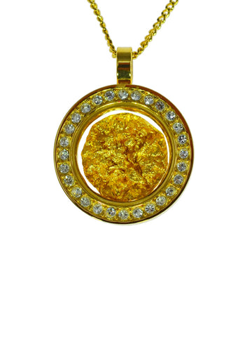 Gold Glass Pendant Diamente Round