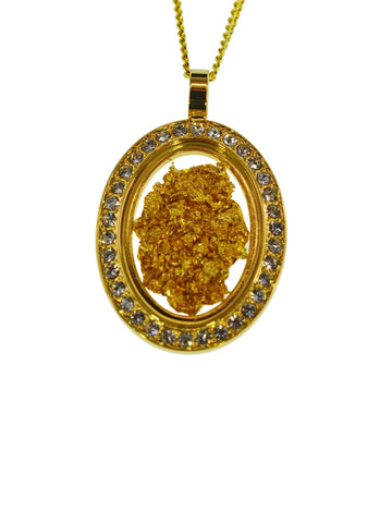 Gold Glass Pendant Diamente Oval