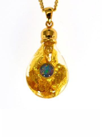 Glass Gold Oval Pendant With Opal