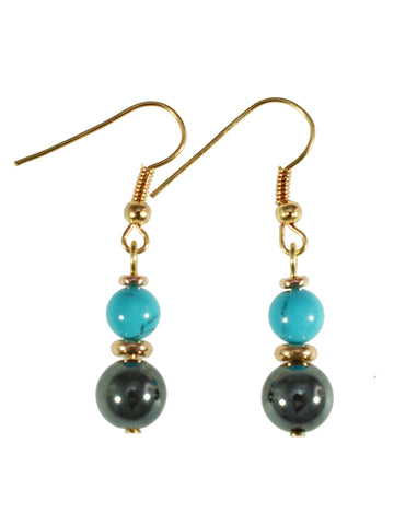 Iron Ore with Blue Bead Earrings