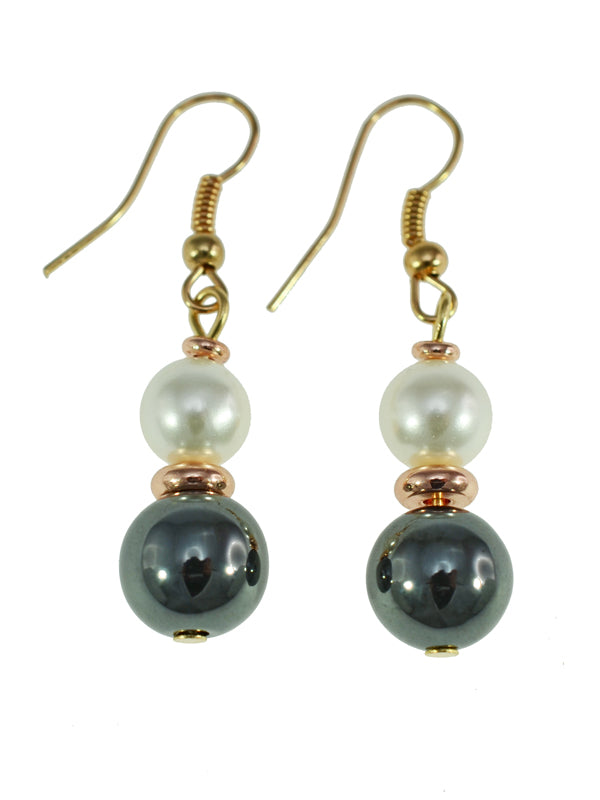 Iron Ore with White Bead Earrings