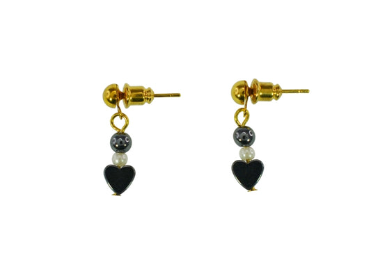 Iron Ore Heart Pearl Drop Earring