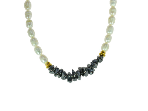Freshwater Pearl Necklace with Iron Ore chips