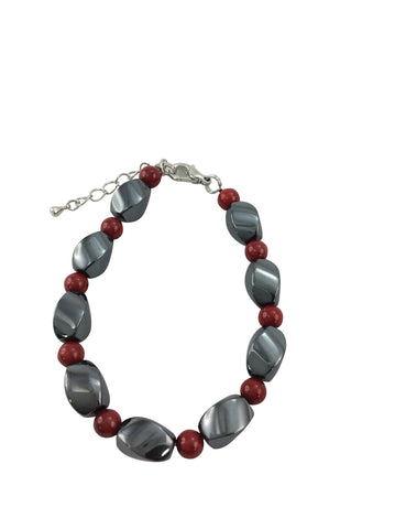 Iron Ore Twist Bracelet with Red Beads