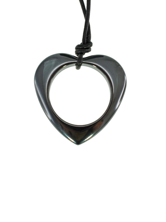 IRON ORE HEART ON LEATHER CORD