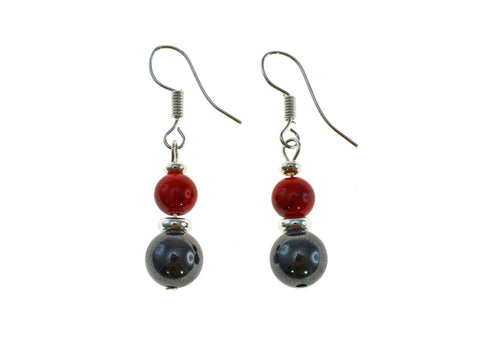 Magnetic Iron Ore Earring with Red Bead