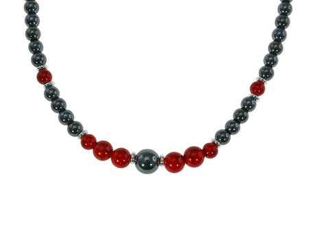 Magnetic Iron Ore Necklace with Red Beads