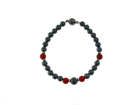 Magnetic Iron Ore Bracelet with Red Beads